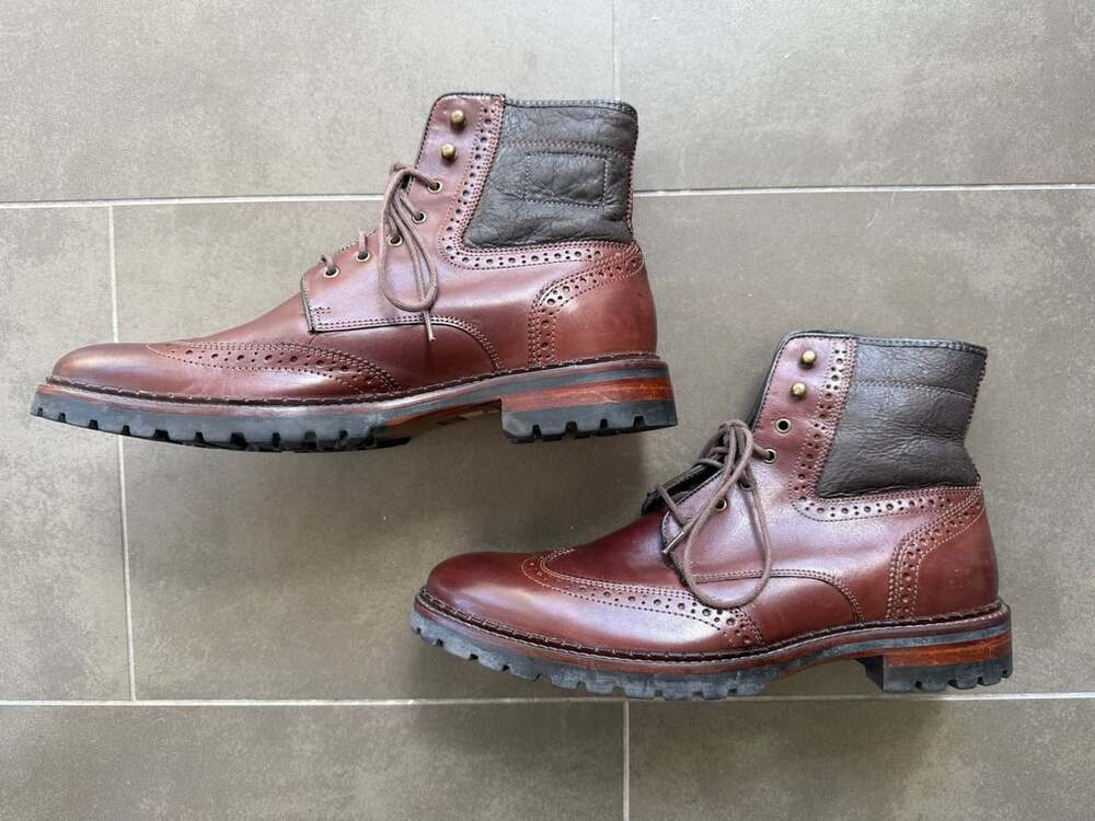 Johnston & Murphy Jennings Shearling Wingtip Boots Mens 10 Mahogany Brown Lug So
